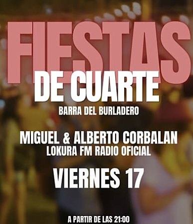 Cartel de las Fiestas de Cuarte en la barra del Burladero con Miguel y Alberto Corbalán